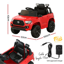 kidscarz.com.au, buy Red Licensed Toyota Tacoma Ride on Toy with Remote Control, electric toy cars and more, affordable Ride ons in Australia Red Licensed Toyota Tacoma Ride on Toy with Remote Control from kidscarz.com.au, we sell affordable ride on toys, free shipping Australia wide, Load image into Gallery viewer, Dimentions of an Officially Licensed Toyota Tacoma Ride on Toy, Red Off Road Jeep for Australia, 12V battery operated Electric Kids Ride On Toy Car with Remote Control.