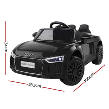 kidscarz.com.au, buy Audi R8 Spyder Licensed Toy Car 12V Electric Kids Ride On with Remote Control - Black, electric toy cars and more, affordable Ride ons in Australia Kids Ride On 12V Electric Car with Remote Control Licensed Audi R8 Spyder | Black from kidscarz.com.au, we sell affordable ride on toys, free shipping Australia wide, Load image into Gallery viewer, Kids Ride On Electric Car with Remote Control | Licensed Audi R8 | Black dimensions