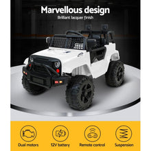 White Kids Ride On Jeep with Remote Control, Inspired 12V Electric Car from kidscarz.com.au, we sell affordable ride on toys, free shipping Australia wide, Load image into Gallery viewer, Kids Ride On Electric Car with Remote Control | Jeep Inspired | White features

