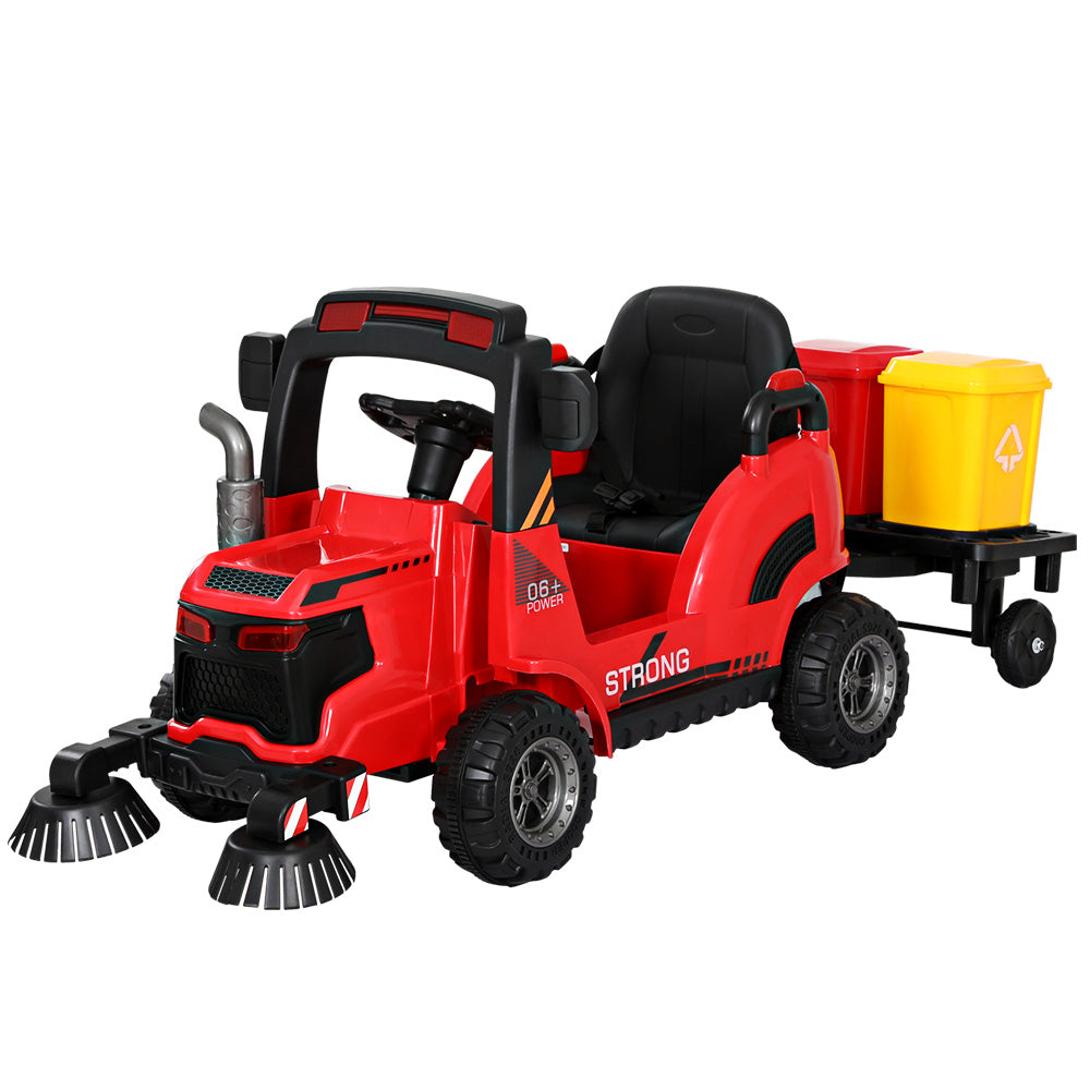 www.kidscarz.com.au, electric toy car, affordable Ride ons in Australia, Rigo Kids Ride On Car Street Sweeper Truck w/Rotating Brushes Garbage Cans Red