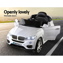 BMW X5 Inspired Kids Ride On Electric Car with Remote Control - White BMW ride on car Australia from kidscarz.com.au, we sell affordable ride on toys, free shipping Australia wide, Load image into Gallery viewer, Kids Ride On Electric Car with Remote Control | BMW X5 Inspired | White open doors
