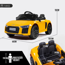 Kids Ride On Electric Car with Remote Control | Licensed Audi R8 Spyder | Yellow from kidscarz.com.au, we sell affordable ride on toys, free shipping Australia wide, Load image into Gallery viewer, Kids Ride On Electric Car with Remote Control | Licensed Audi R8 Spyder | Yellow
