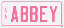 Custom Personalised Mini Kids Number Plates for Electric Cars & Ride Ons from kidscarz.com.au, we sell affordable ride on toys, free shipping Australia wide, Load image into Gallery viewer, Personalised Mini Number Plates for Kids Ride Ons in Pink
